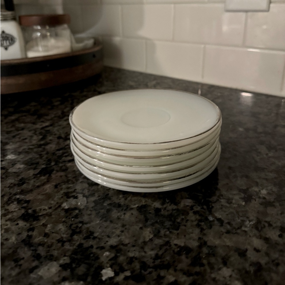 7 fire king milk glass plates